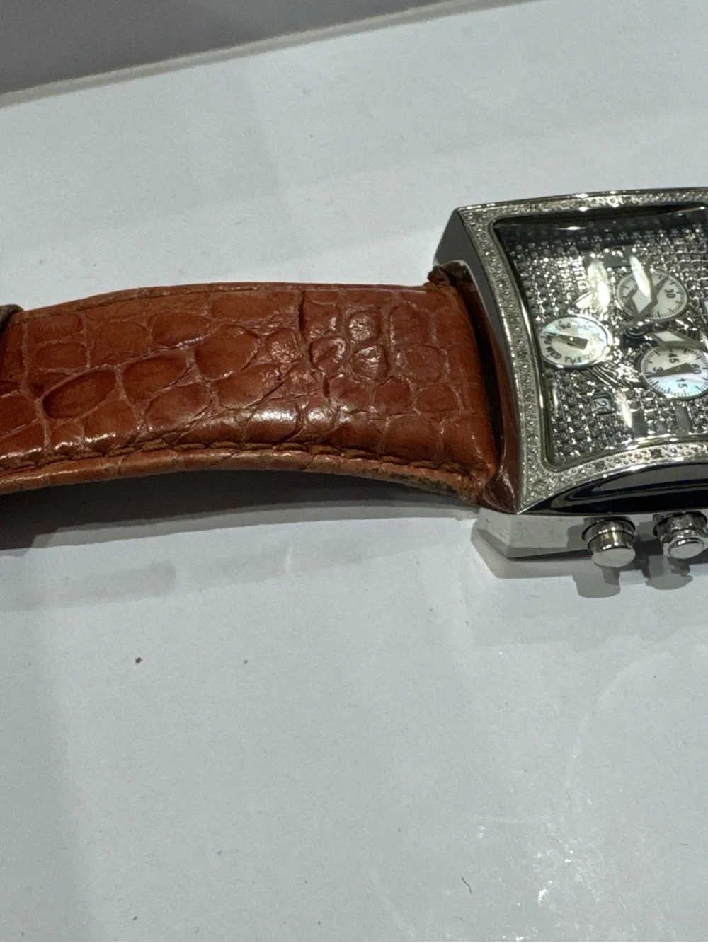 Techno Swiss Diamond Watch Men’s Square Stainless Steel Brown Band Parts Repair